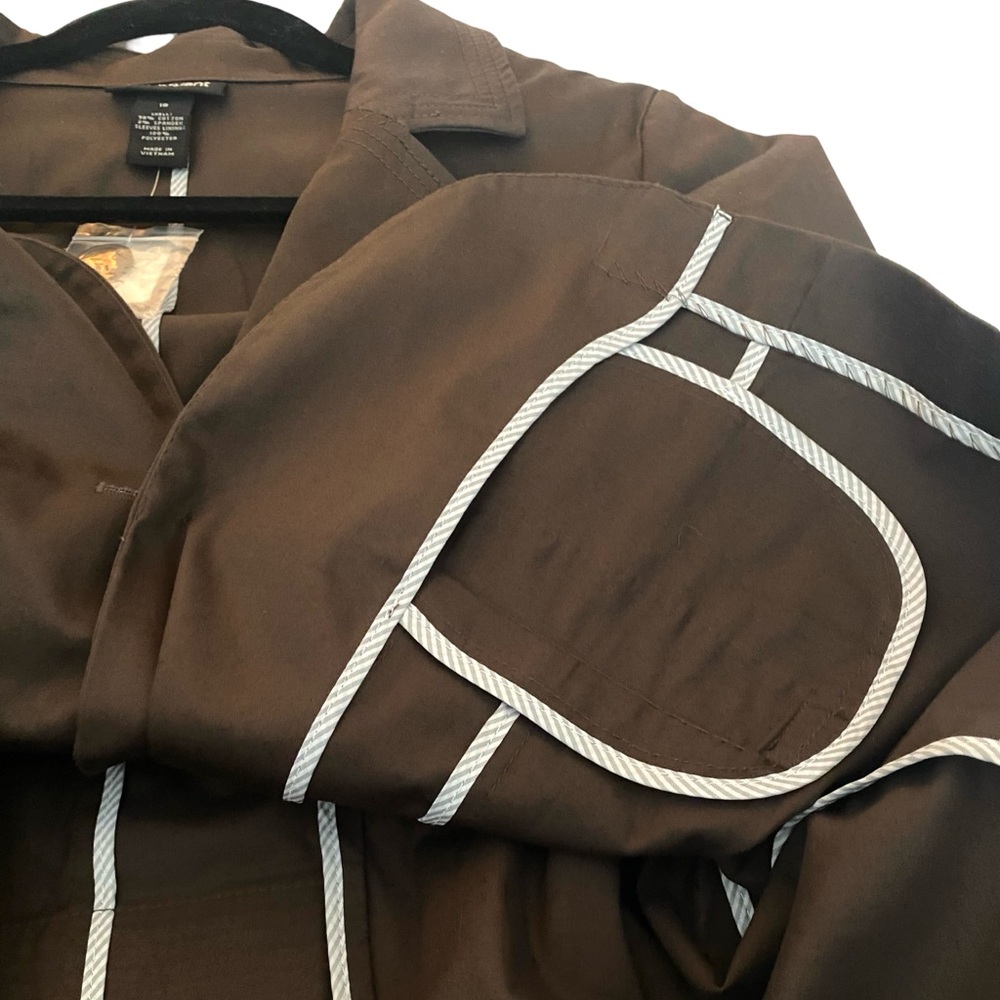 Lane Bryant Notch Lapel Blazer 18 Brown Lined Short Cotton 2 Button Jacket - Picture 6 of 8